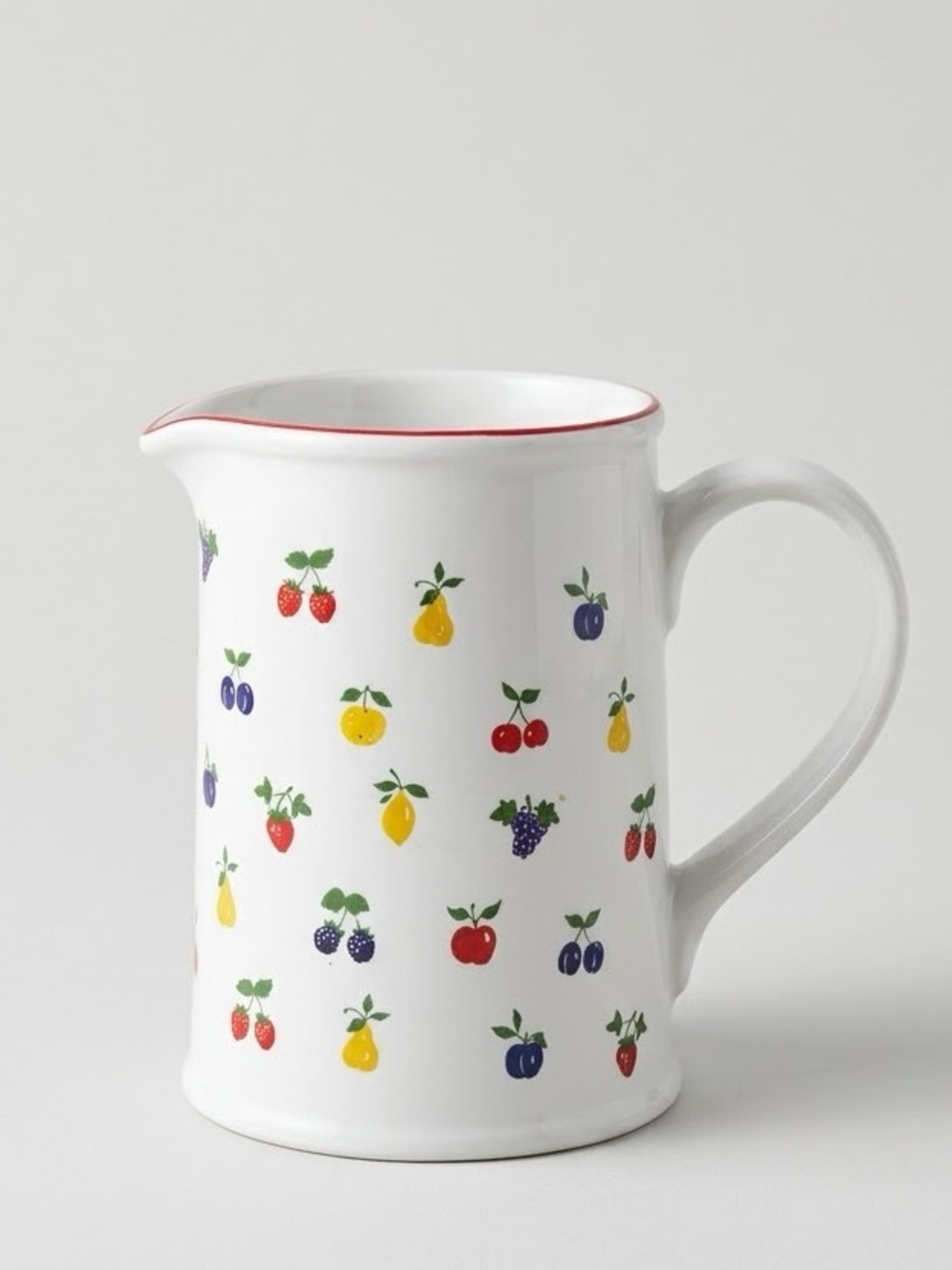 Ulster Ceramics Fruit Sorbet 24 oz. Pitcher Jug Ceramic White Red Rim Made in UK